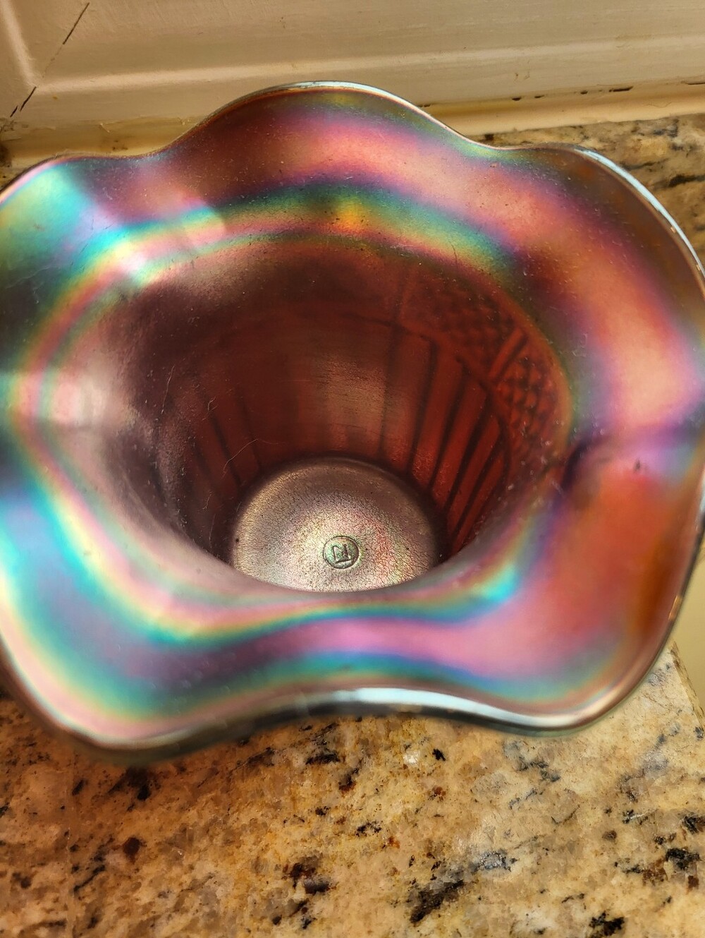 Stamped Northwood Iridescent Purple Decorative Glass Hat Vase - Home Art - Picture 3 of 12